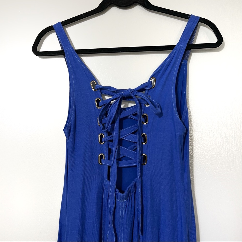 Anthro- Maeve Royal Blue Tank Dress Tie Up at Back Sz XS Petite - Picture 7 of 7